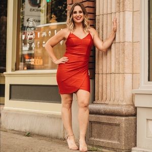 Women’s Red Mini Dress Valentine’s Dress V-Neck Halter Red Satin Size Small